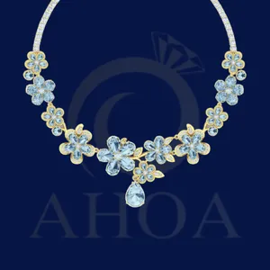 D&acirc;y Chuyền V&agrave;ng MD7774 Nữ Mặt Hoa Năm C&aacute;nh Đa Sắc Trọng Lượng 9 Chỉ &ndash; Ho&agrave; Hiếu Jewelry AHOA