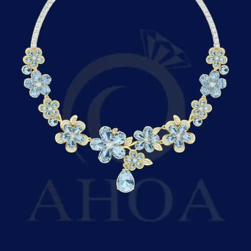 D&amp;acirc;y Chuyền V&amp;agrave;ng MD7774 Nữ Mặt Hoa Năm C&amp;aacute;nh Đa Sắc Trọng Lượng 9 Chỉ &amp;ndash; Ho&amp;agrave; Hiếu Jewelry AHOA - image 1