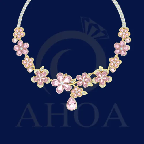 D&amp;acirc;y Chuyền V&amp;agrave;ng MD7774 Nữ Mặt Hoa Năm C&amp;aacute;nh Đa Sắc Trọng Lượng 9 Chỉ &amp;ndash; Ho&amp;agrave; Hiếu Jewelry AHOA - image 2