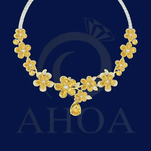 D&amp;acirc;y Chuyền V&amp;agrave;ng MD7774 Nữ Mặt Hoa Năm C&amp;aacute;nh Đa Sắc Trọng Lượng 9 Chỉ &amp;ndash; Ho&amp;agrave; Hiếu Jewelry AHOA - image 4