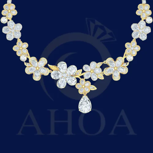 D&amp;acirc;y Chuyền V&amp;agrave;ng Nữ Mặt Hoa Năm C&amp;aacute;nh Đa Sắc Trọng Lượng 9 Chỉ &amp;ndash; Ho&amp;agrave; Hiếu Jewelry AHOA - image 1