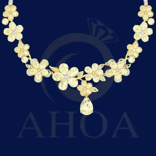 D&amp;acirc;y Chuyền V&amp;agrave;ng Nữ Mặt Hoa Năm C&amp;aacute;nh Đa Sắc Trọng Lượng 9 Chỉ &amp;ndash; Ho&amp;agrave; Hiếu Jewelry AHOA - image 2