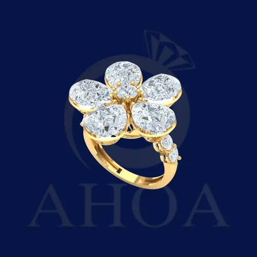 Nhẫn Nữ V&amp;agrave;ng Hoa 5 C&amp;aacute;nh Đ&amp;aacute; Nam Phi Giọt Nước Đa Sắc   - image 1