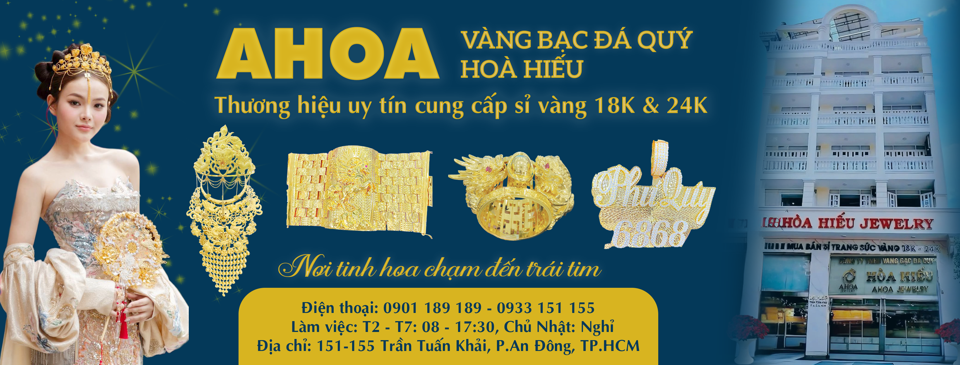H&ograve;a Hiếu cung cấp đa dạng c&aacute;c danh mục trang sức từ nhẫn, lắc tay, d&acirc;y chuyền đến c&aacute;c bộ trang sức cao cấp, đ&aacute;p ứng trọn vẹn nhu cầu của c&aacute;c tiệm v&agrave;ng.