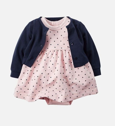 Đầm chấm bi b&eacute; g&aacute;i k&egrave;m &aacute;o kho&aacute;c